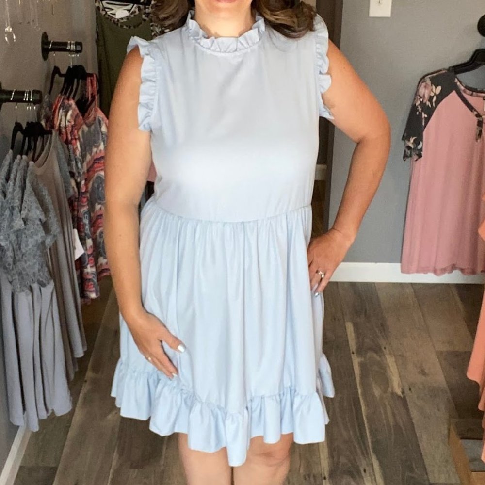 Light Blue Ruffle Sleeveless Dress NWT Small to Large